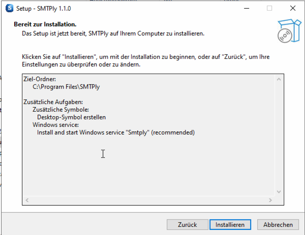 Installer Schritt 3: Übersicht der Installationsoptionen vor dem Start