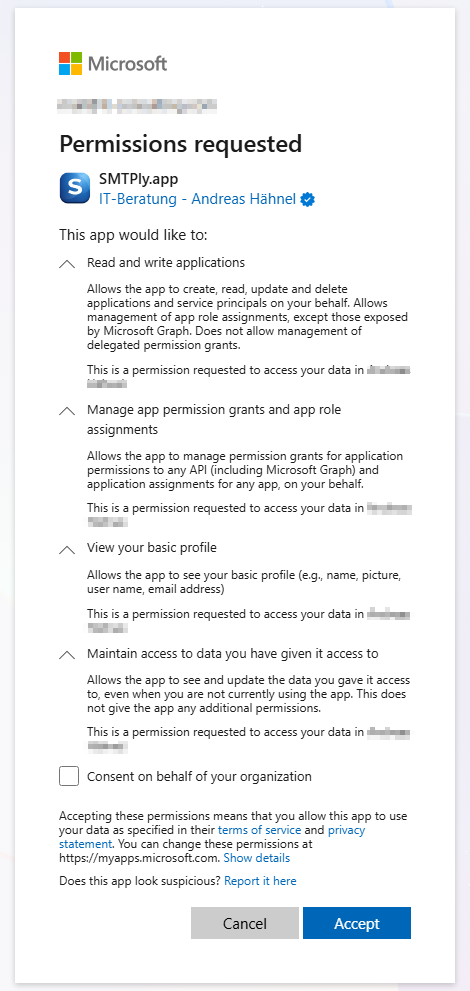 The same dialog with the descriptions of all four permissions expanded