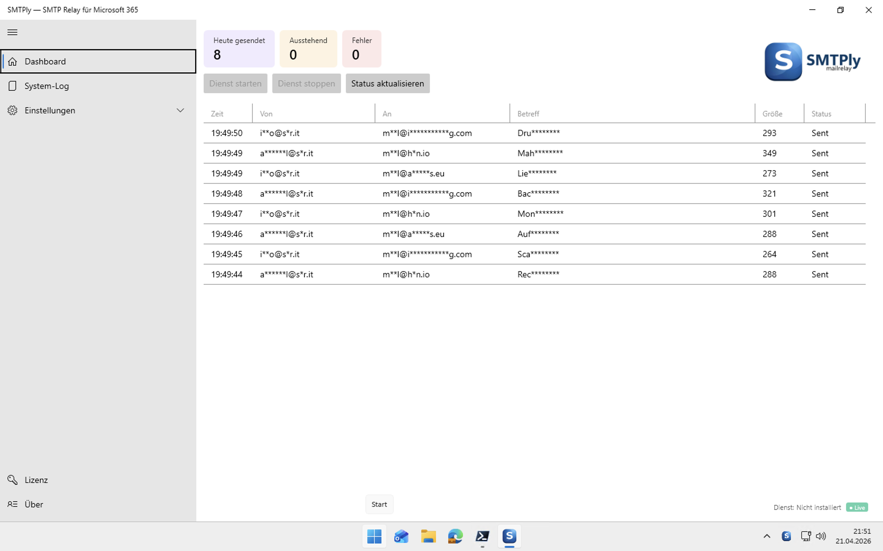 SMTPly Dashboard – Mail-Tracker mit gesendeten E-Mails