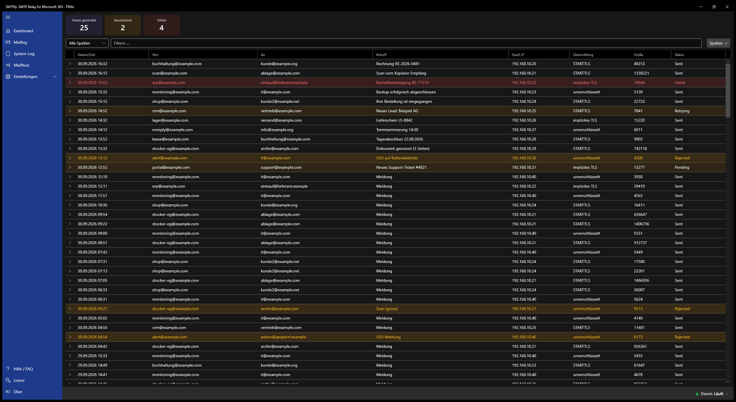SMTPly Maillog mit Mail-Tracker