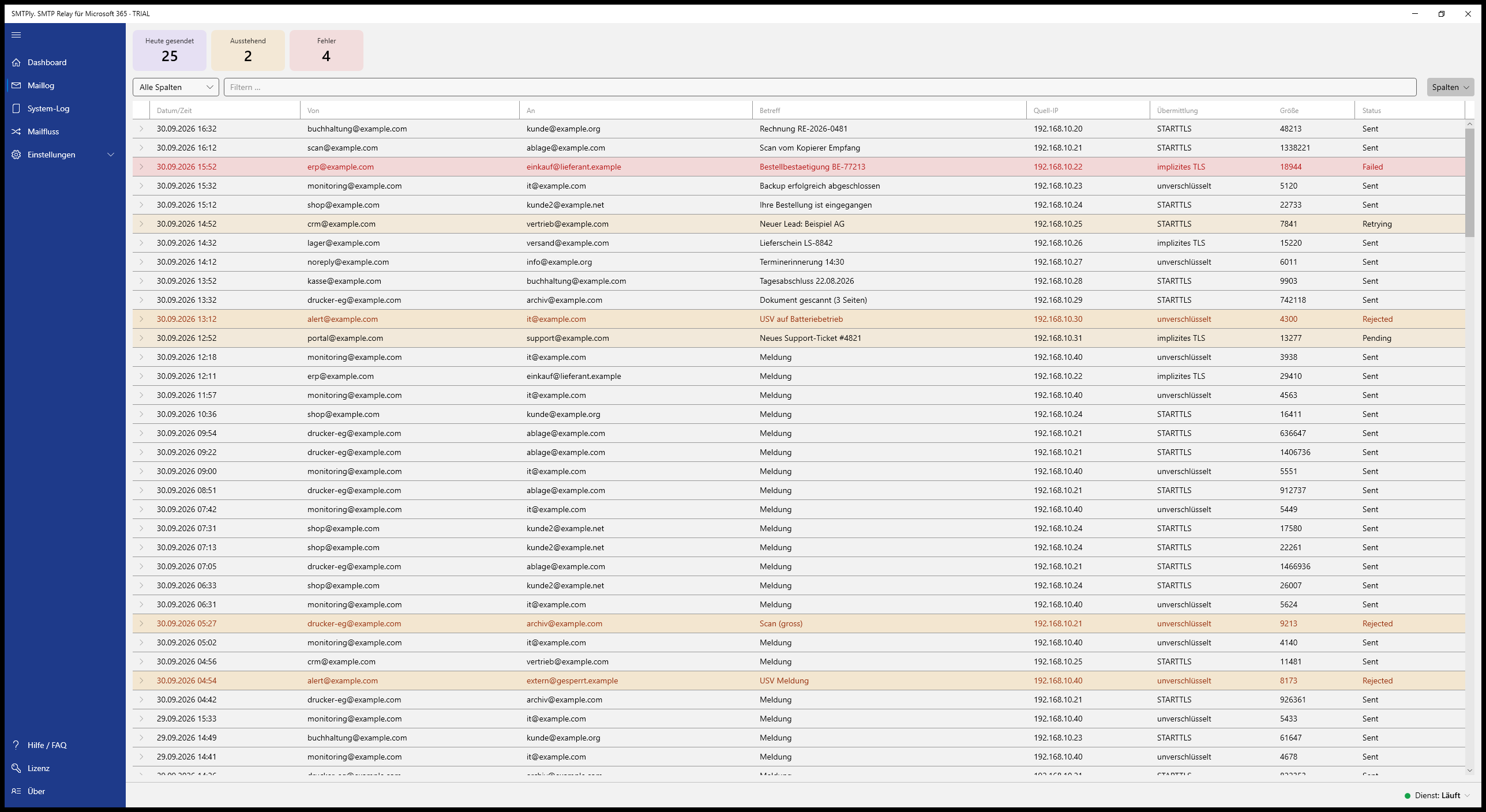 SMTPly Maillog mit Mail-Tracker