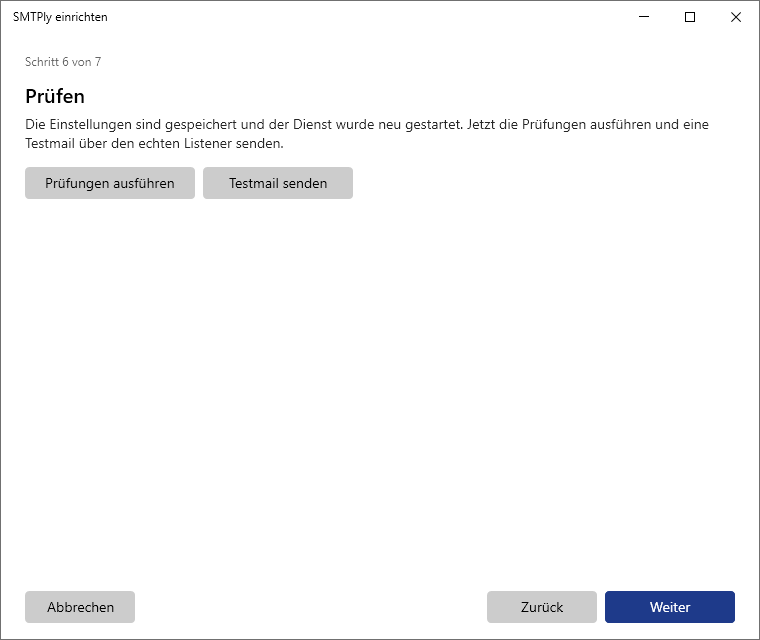 Assistent Schritt 6: Selbsttest ausführen und Testmail senden