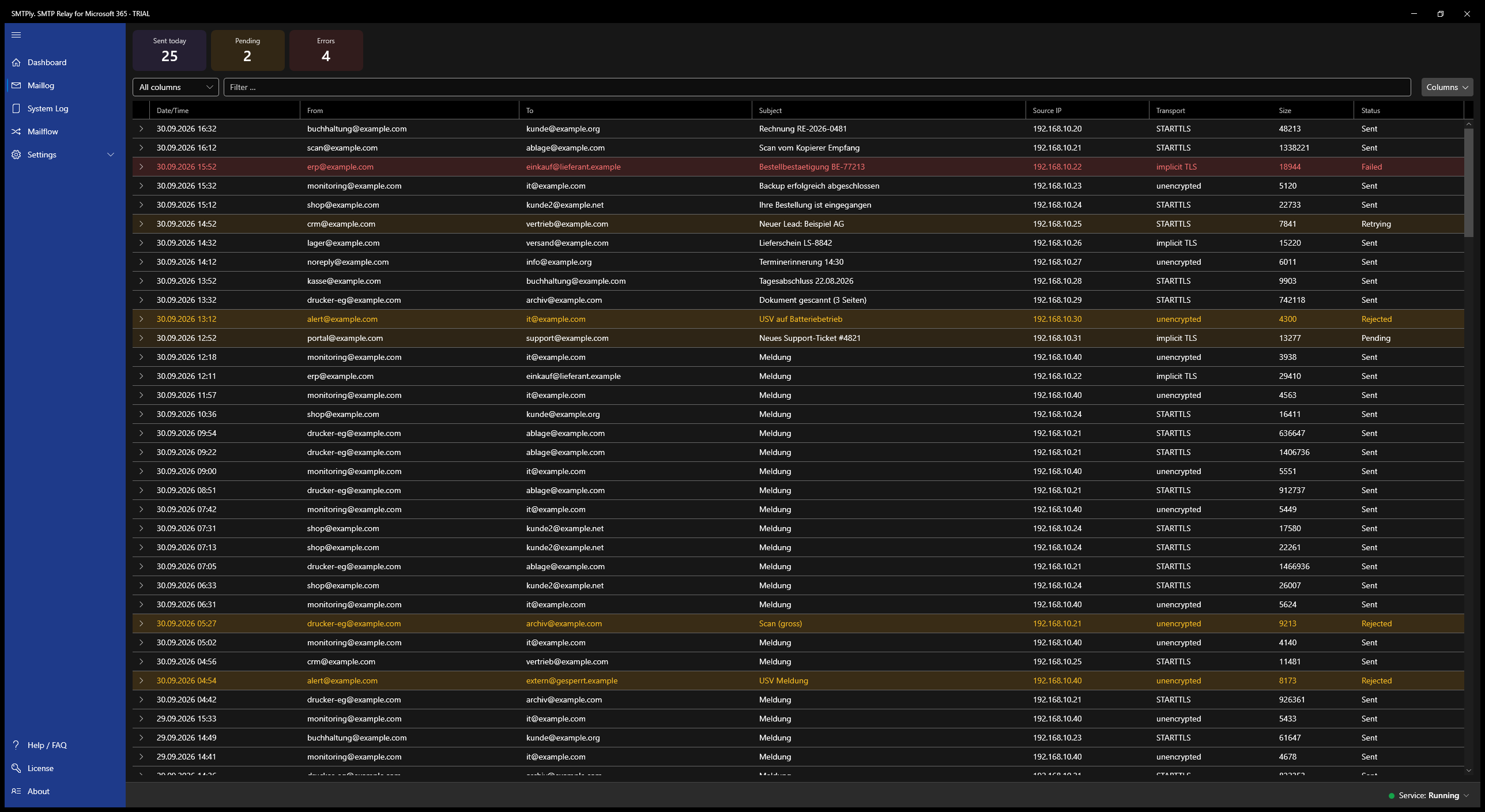 SMTPly Maillog with mail tracker