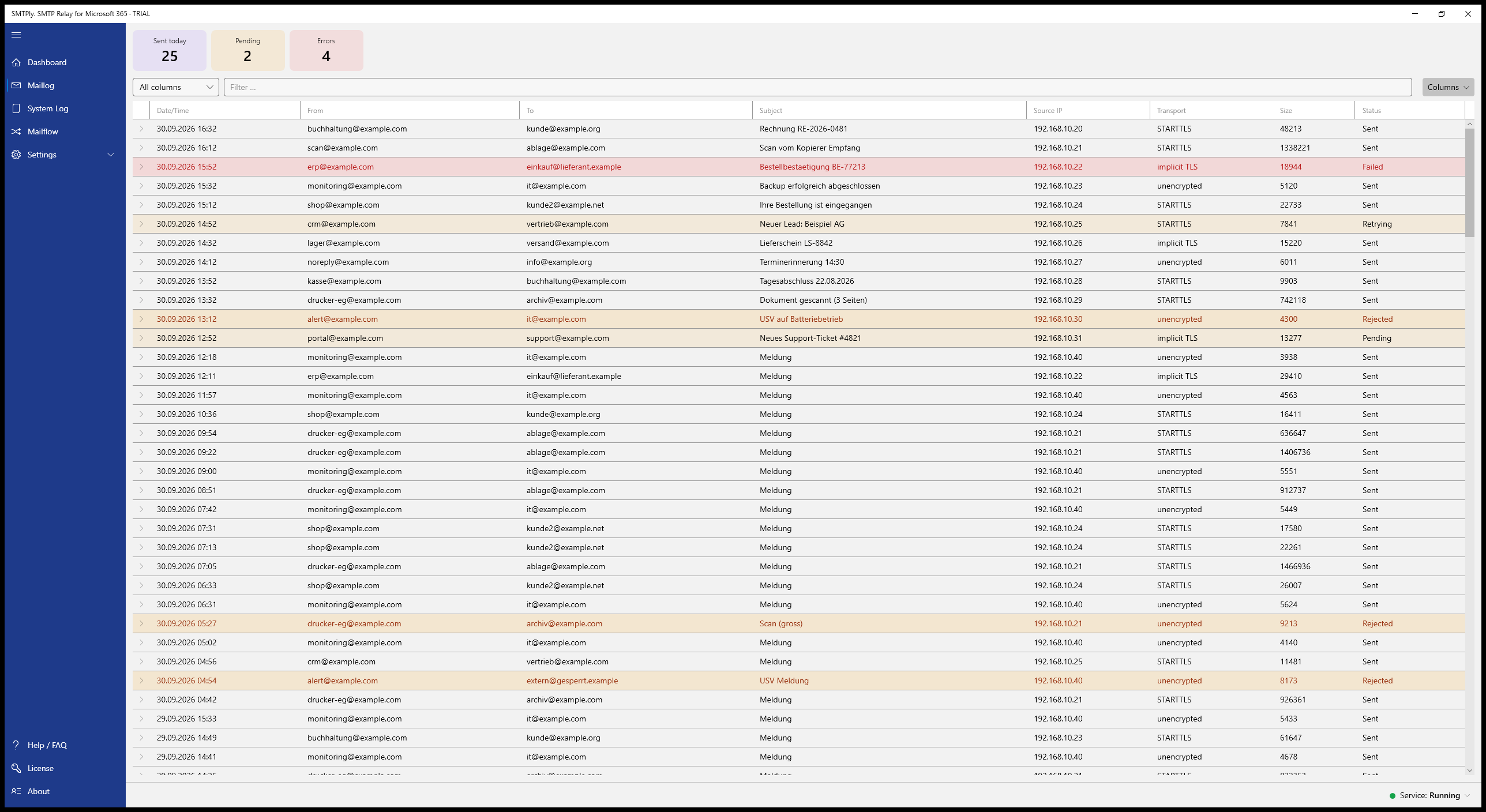 SMTPly Maillog with mail tracker